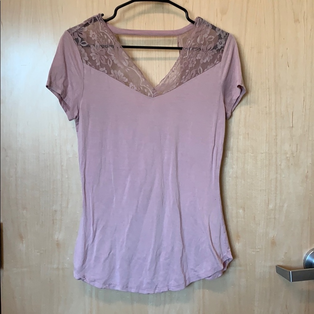 Lace shoulder top with cut out back